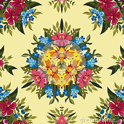 Floral abstract boho or hippie seamless pattern Vector Illustration