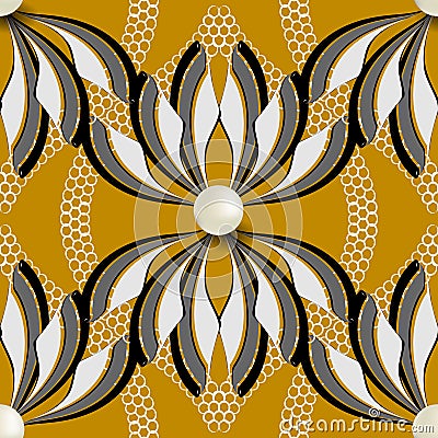 Floral abstract elegant vector seamless pattern. 3d Pearls gemstone jewelry design. Lace ornament. Creative beautiful ornate Vector Illustration