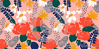 Floral abstract seamless pattern. Vector design for different surfases. Vector Illustration