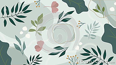 Floral Abstract Shapes Background. Minimal and natural Hand Drown Shapes and Doodles. Trees, leaves, botanic elements Vector Illustration