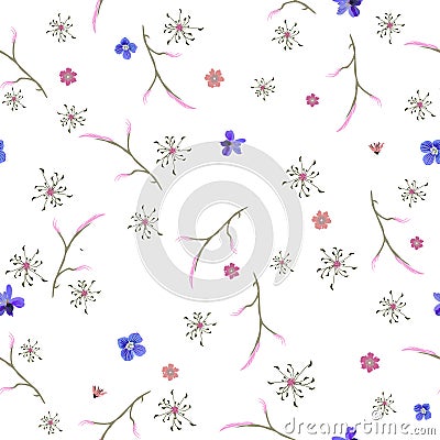 Floral abstract vector isolated pattern. Trendy art style on a white background. Spring, summer field plants for the Vector Illustration