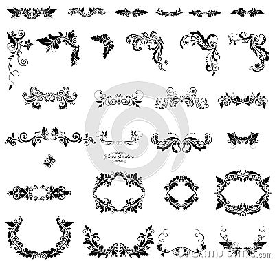 Floral adornment (black and white) Vector Illustration