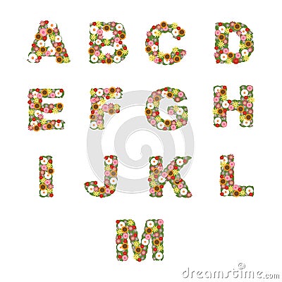 Floral alphabet [A - M] set Vector Illustration