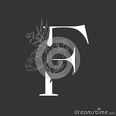 Floral alphabet and serif letter. Vector Illustration