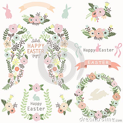 Floral Angel Wing Easter Elements Vector Illustration