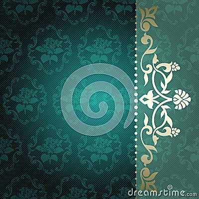 Floral arabesque background in green and gold Stock Photo