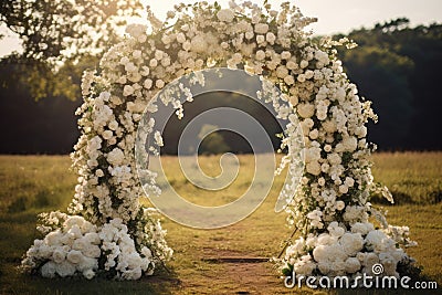 Floral arch for celebrating weddings, baptisms and communions. Stock Photo