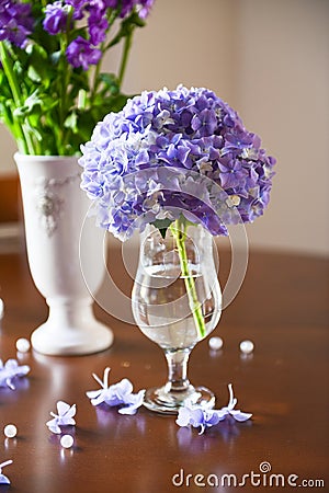 floral arrangement for interior decoration, table setting for a wedding or to create a home cosiness. use as background Stock Photo