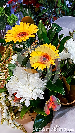 Floral arrangement with yellow daisies Stock Photo