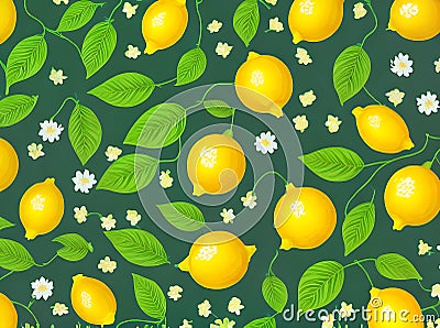 Floral lemons and leaves papercut style neon. Stock Photo