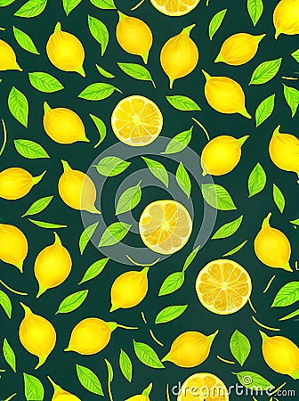 Floral lemons and leaves papercut style neon. Stock Photo