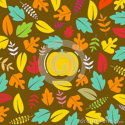 Floral autumn background with leaves. Happy autumn. Hello autumn. pumpkin Vector Illustration