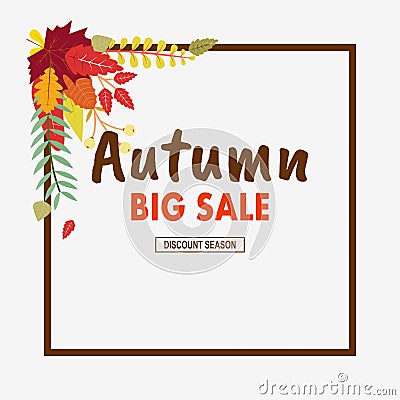 Floral autumn background with leaves. Happy autumn. Hello autumn Vector Illustration