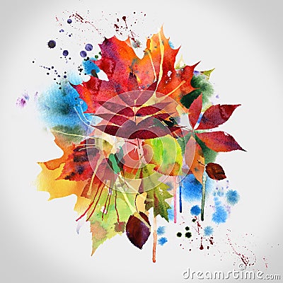 Floral autumn design, watercolor painting Stock Photo