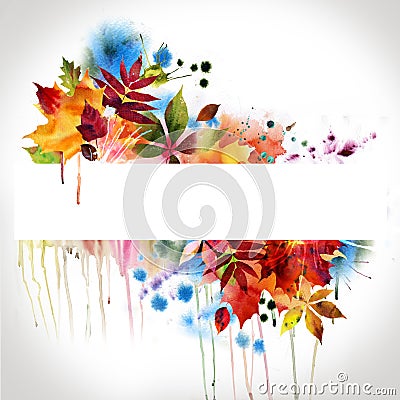 Floral autumn design, watercolor painting Stock Photo