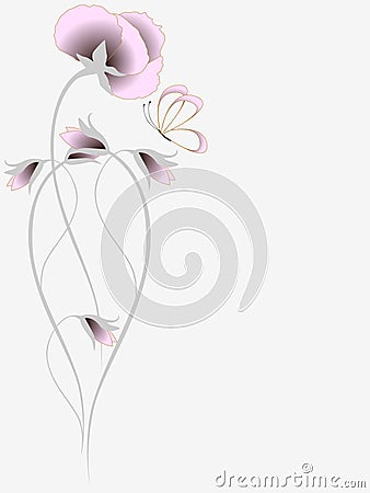 Floral background with abstract pansy flowers and butterfly. Vector Illustration