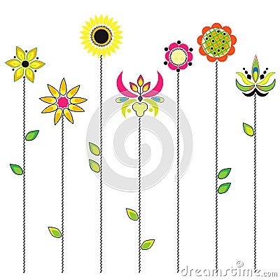 Floral background, blooming flowers - folk embroid Vector Illustration