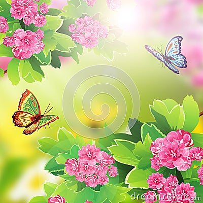 Floral background with butterfly and flowers Stock Photo