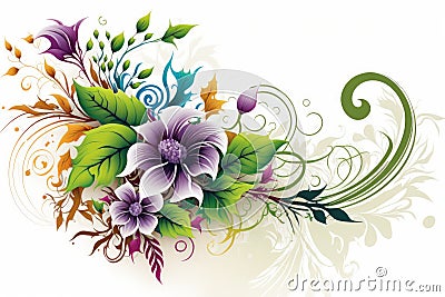 Floral background with flowers, leaves and curls Cartoon Illustration