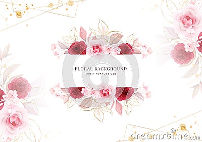 Floral background. horizontal wedding invitation card template with floral frame and border. Flowers decoration for save the date Vector Illustration