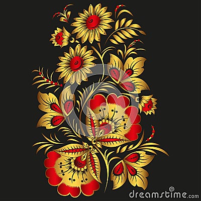 Floral background in traditional Russian Khokhloma style. Stock Photo