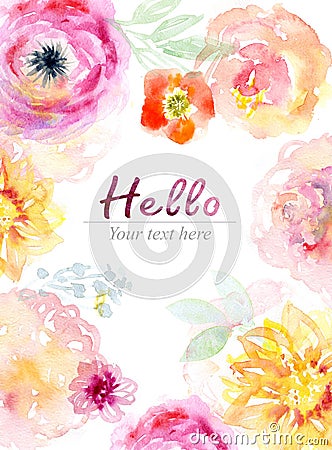 Floral background, watercolor painting card Stock Photo