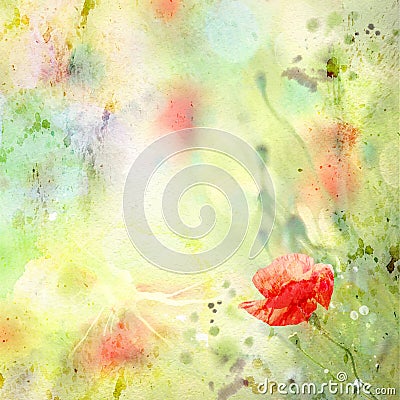 Floral background with watercolor poppies Stock Photo