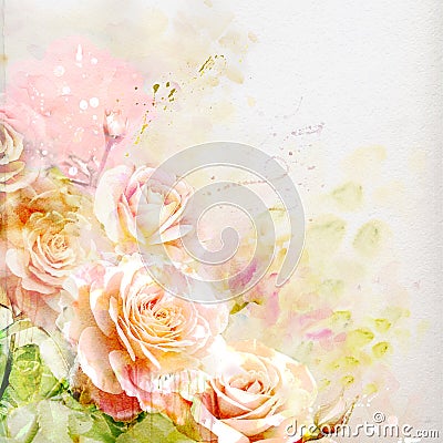 Floral background with watercolor roses Stock Photo