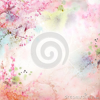 Floral background with watercolor sakura Stock Photo