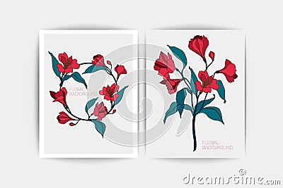 Floral background. Wedding invitation card. Vector composition of pink flowers illustration. Save the date. Vector Illustration