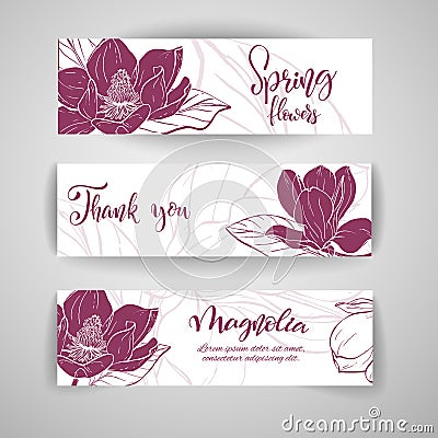 Sketch linear magnolia blossom. Vector Illustration