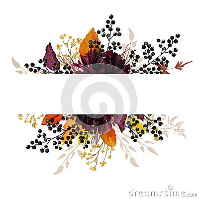 Floral beautiful design card with burgundy Dahlia flower, yellow Vector Illustration