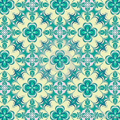 Floral beautiful green and yellow symmetrical repeating pattern. Vector Illustration