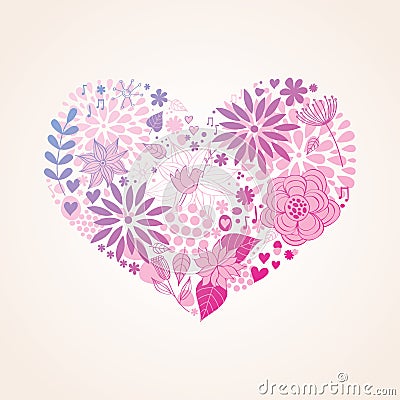 Floral beautiful heart Vector Illustration