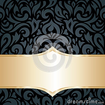 Floral Black & gold luxury retro wallpaper background Stock Photo