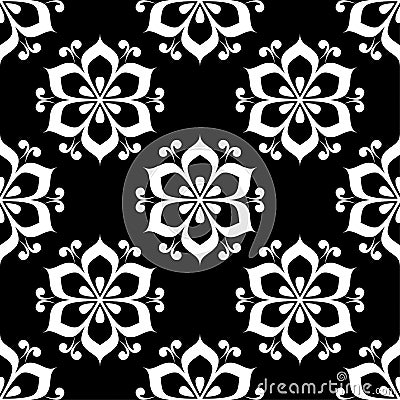 Floral black and white monochrome seamless pattern. Background with fower elements for wallpapers Vector Illustration