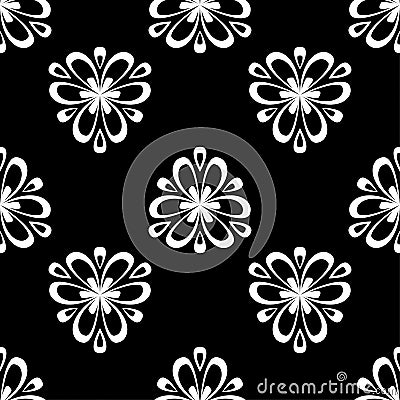 Floral black and white monochrome seamless pattern. Background with fower elements for wallpapers Vector Illustration