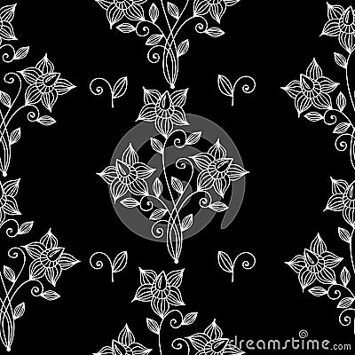 Floral black and white seamless Vector Illustration