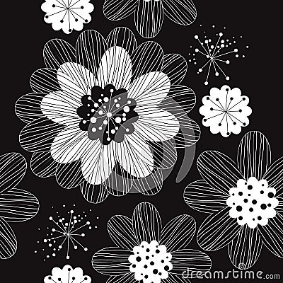 Floral black and white seamless pattern Vector Illustration