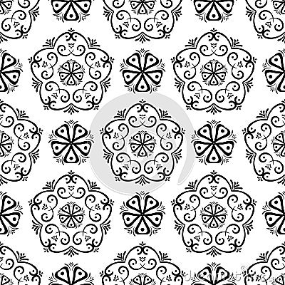 Floral black and white seamless pattern Vector Illustration