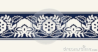 Floral blockprint border. Vector Illustration