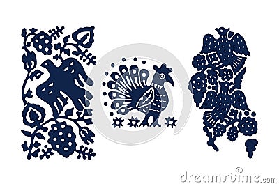 Floral blockprint elements. Vector Illustration