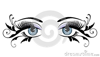 Floral Blue Eyes With Swirls Vector Illustration