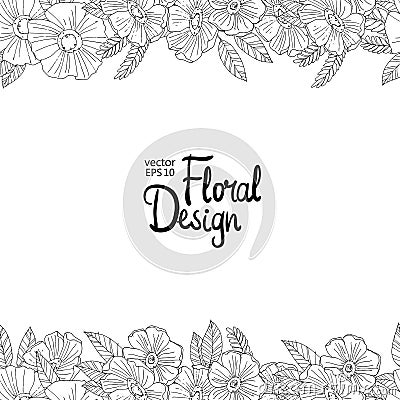Floral border made with sketchy flowers Vector Illustration