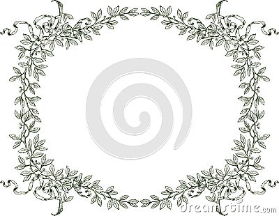 Floral border from sketches laurel branches with ribbons Vector Illustration