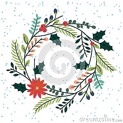 Floral or Botanical Christmas Wreath Vector Illustration