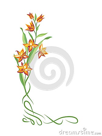 Floral bouquet frame. Swirl vignette border with flowers. Stock Photo