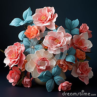 Meticulous Photorealistic Paper Roses On Dark Background Stock Photo