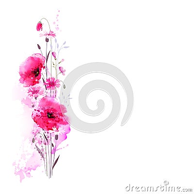 Floral bouquet with pink poppies Vector Illustration