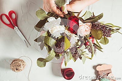 Floral bouquet preparation Stock Photo